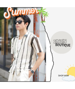Áo Sơ Mi Nam Kẻ Sọc Dọc Tay Ngắn Cổ Resort Form Rộng Phong Cách Hàn Quốc